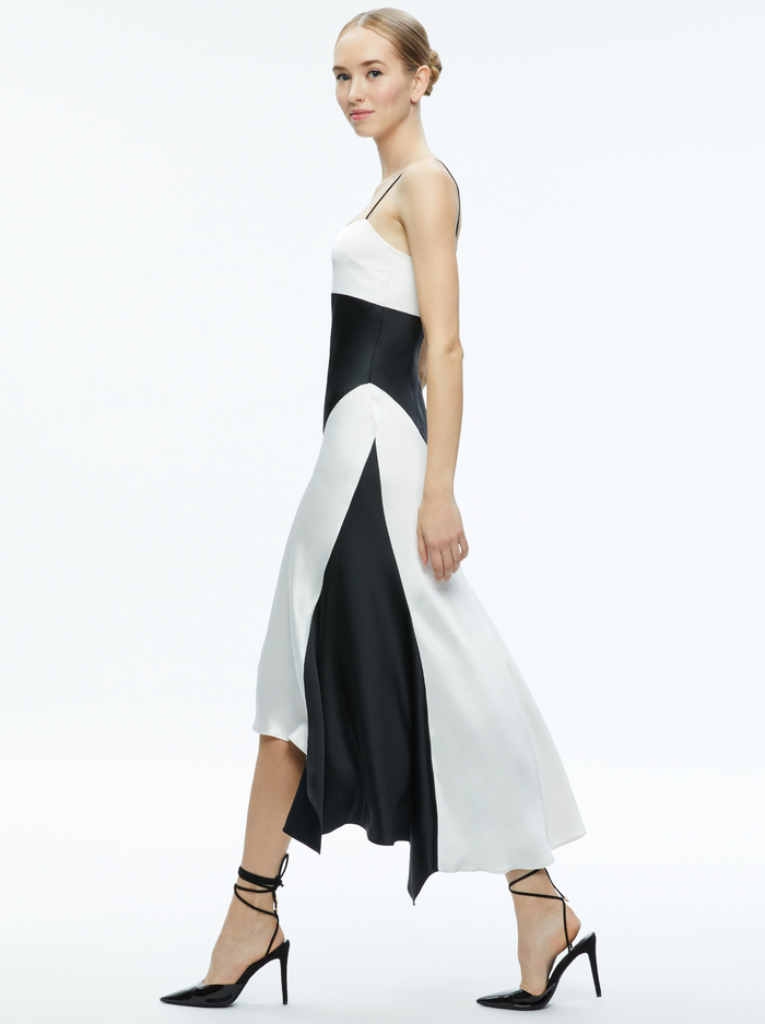 ROSA ASYMMETRICAL SLIP DRESS - OFF WHITE/BLACK image 4 - Alice And Olivia