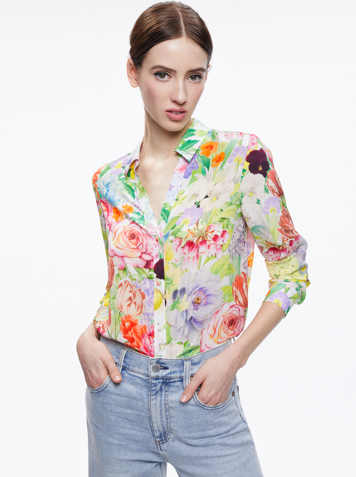ELOISE BUTTON DOWN BLOUSE - DAWN FLORAL - Alice And Olivia