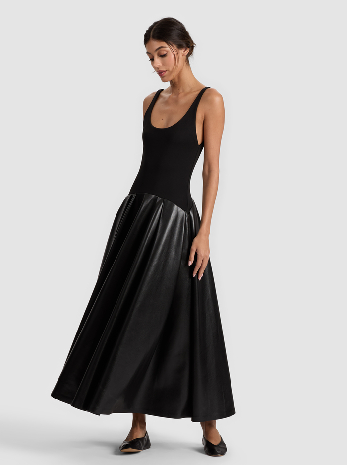 ADLEY DROP WAIST VEGAN DRESS - BLACK image 3 - Alice And Olivia