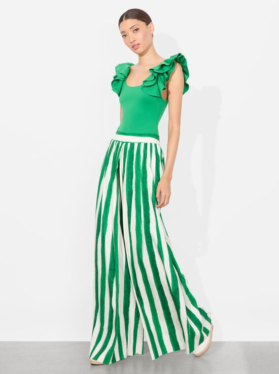 LIGHT EMERALD-TAWNY RUFFLE BODYSUIT