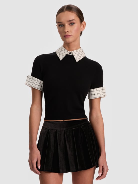 BLACK/SOFT WHITE-ASTER COLLARED PULLOVER