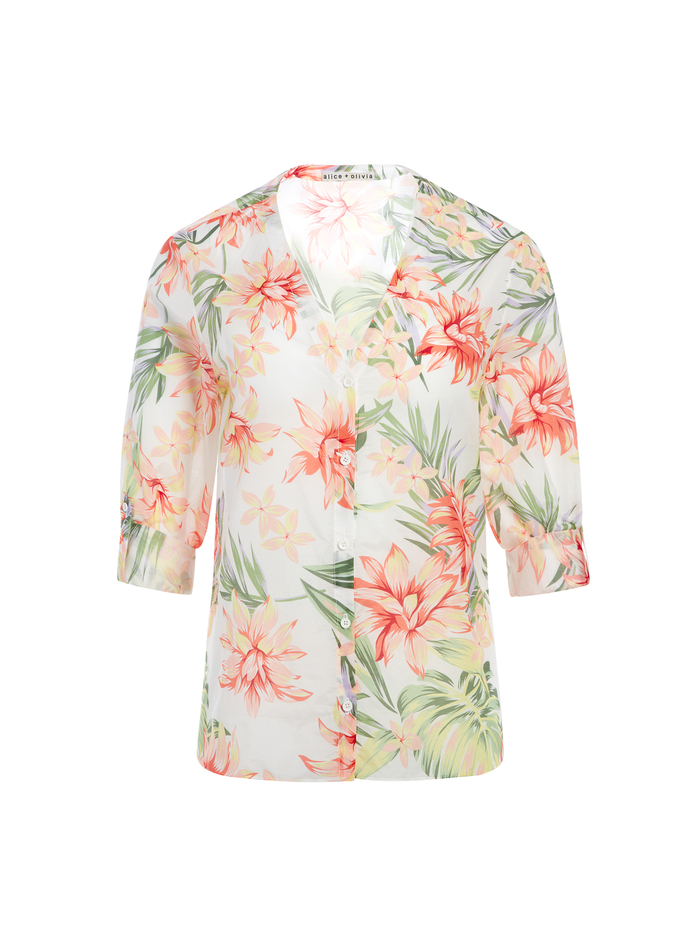 COLBY FLORAL BUTTON DOWN - HIBISCUS FLORAL image 5 - Alice And Olivia