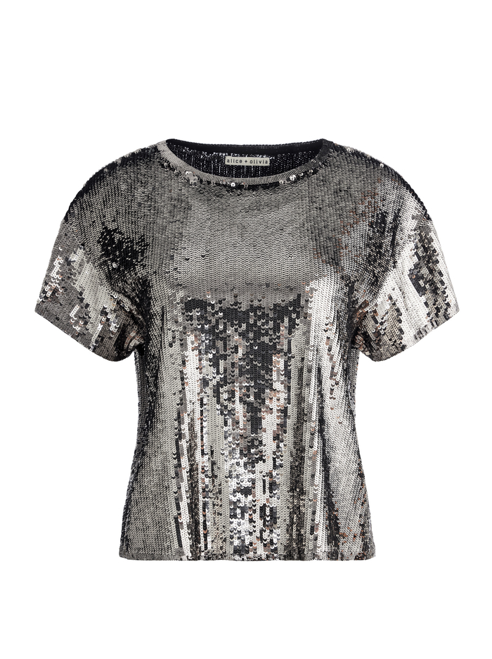 EVAN SEQUIN OVERSIZED TEE - GUNMETAL image 5 - Alice And Olivia