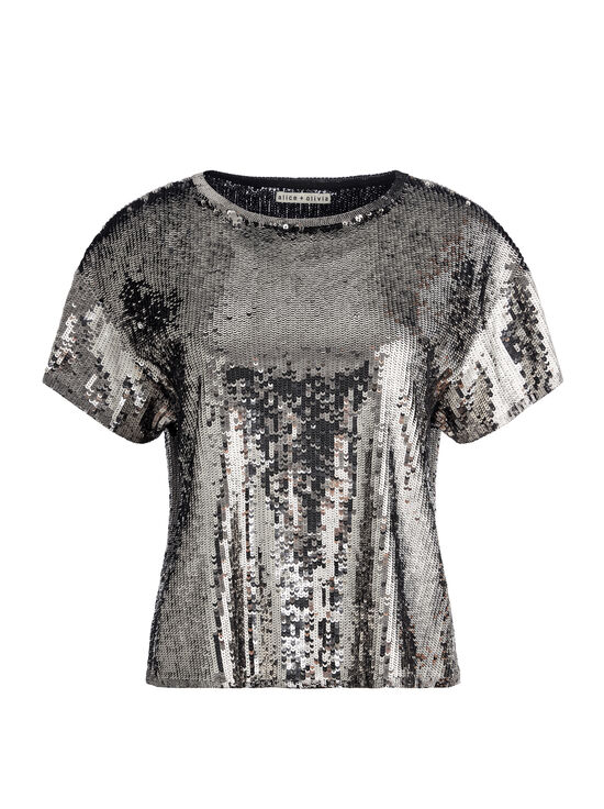 GUNMETAL-EVAN SEQUIN OVERSIZED TEE