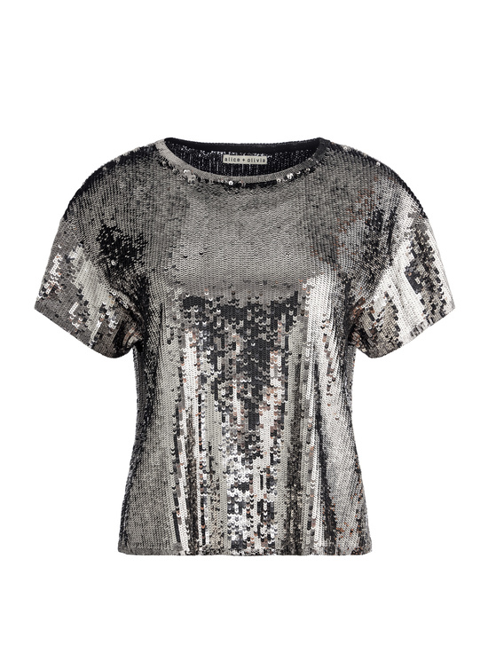GUNMETAL-EVAN SEQUIN OVERSIZED TEE