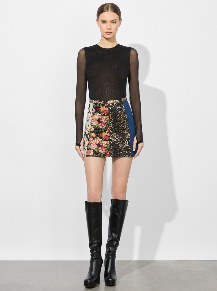 RILEY MIXED MEDIA MINI SKIRT - LOLA BLUE/MULTI image 1 - Alice And Olivia