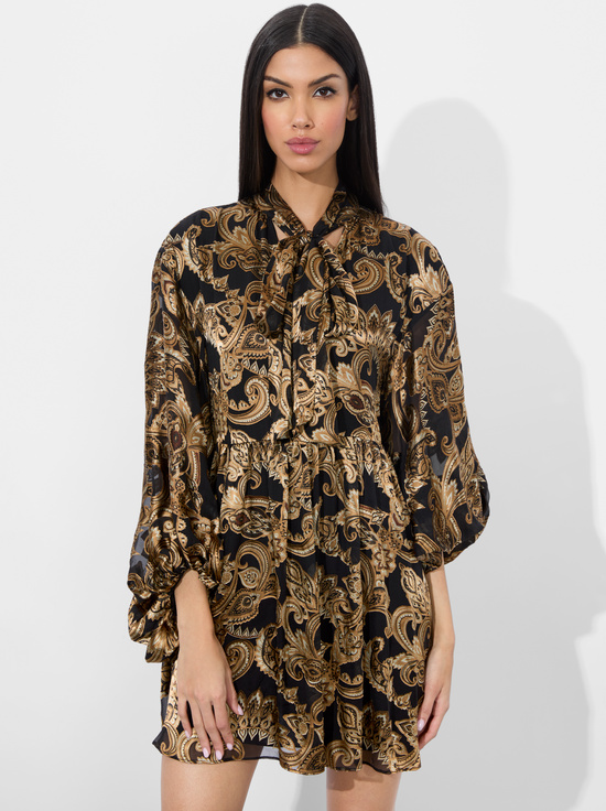 SPRING PAISLEY BLACK-OPAL TUNIC DRESS