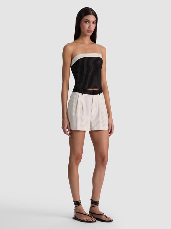 OFF WHITE/BLACK PINSTRIPE-CONRY LINEN COMBO SHORT