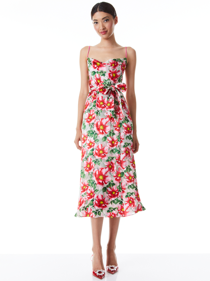 SAMANTHA COWL NECK MIDI DRESS - HIGH TEA FLORAL - Alice And Olivia