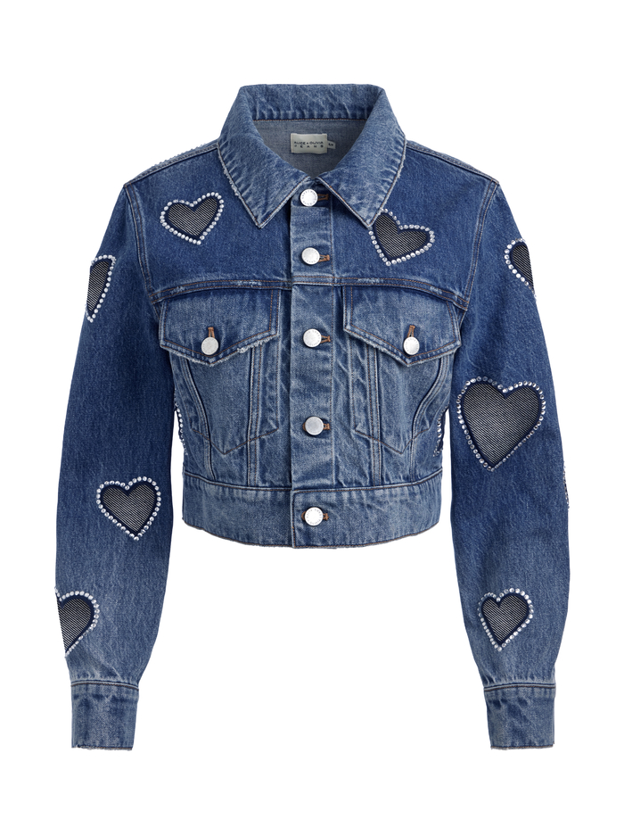 JEFF HEART EMBELLISHED CROPPED DENIM JACKET - TRUE BLUES DARK image 5 - Alice And Olivia