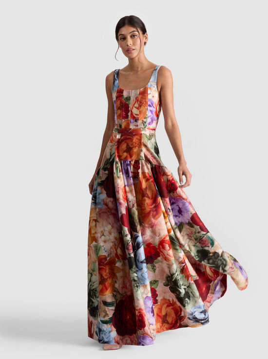 STORM FLORAL LG-DIANA STRUCTURED MAXI DRESS