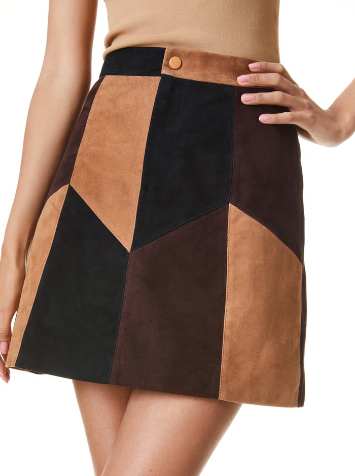 GEORGINE SUEDE PATCHWORK MINI SKIRT - MULTI image 3 - Alice And Olivia