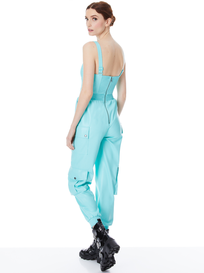 FRIDA VEGAN LEATHER BUSTIER CARGO JUMPSUIT - AQUA BLUE image 1 - ALICE + OLIVIA