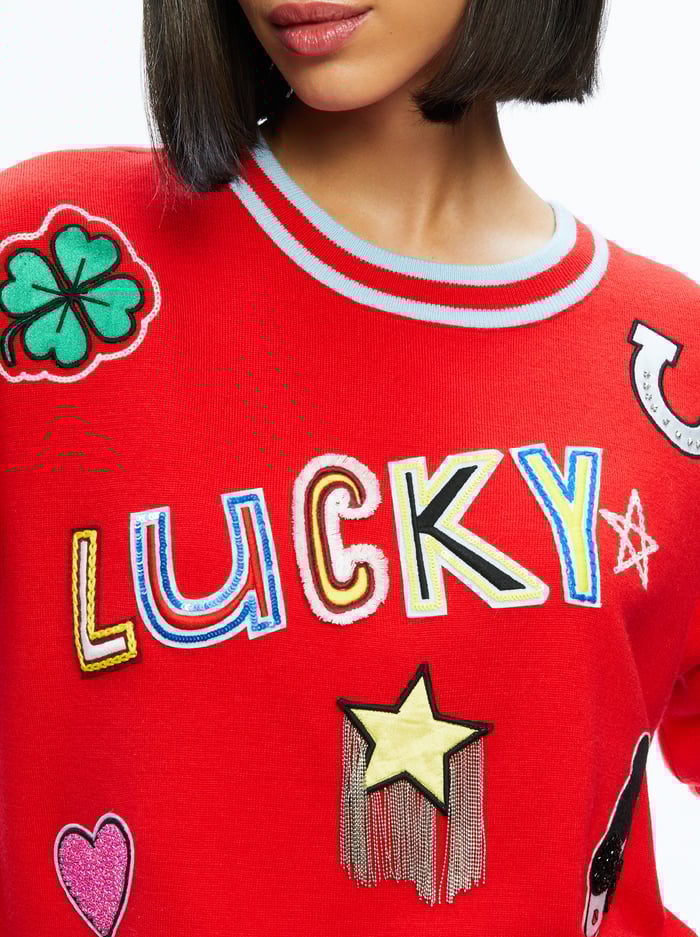 STACEFACE PULLOVER - BRIGHT RUBY/STRIPE image 3 - Alice And Olivia