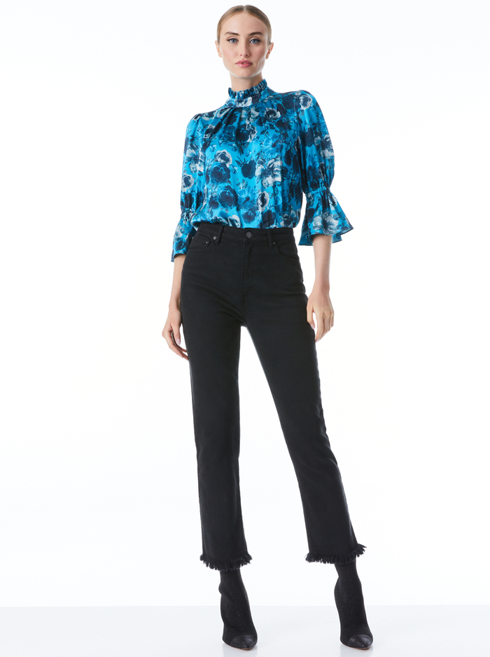 LAUNA BLOUSON SLEEVE BLOUSE - OCEANSIDE FLORAL TURKISH BLUE image 2 - Alice And Olivia
