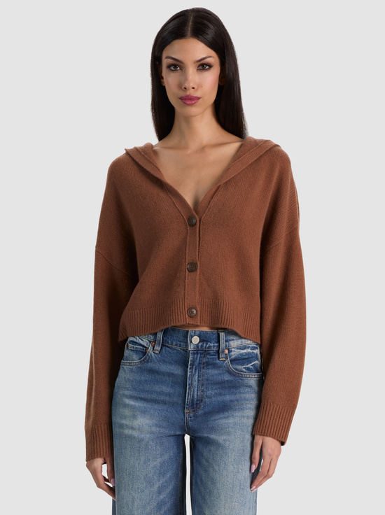 CAMEL-COREY HOODED CASHMERE CARDIGAN