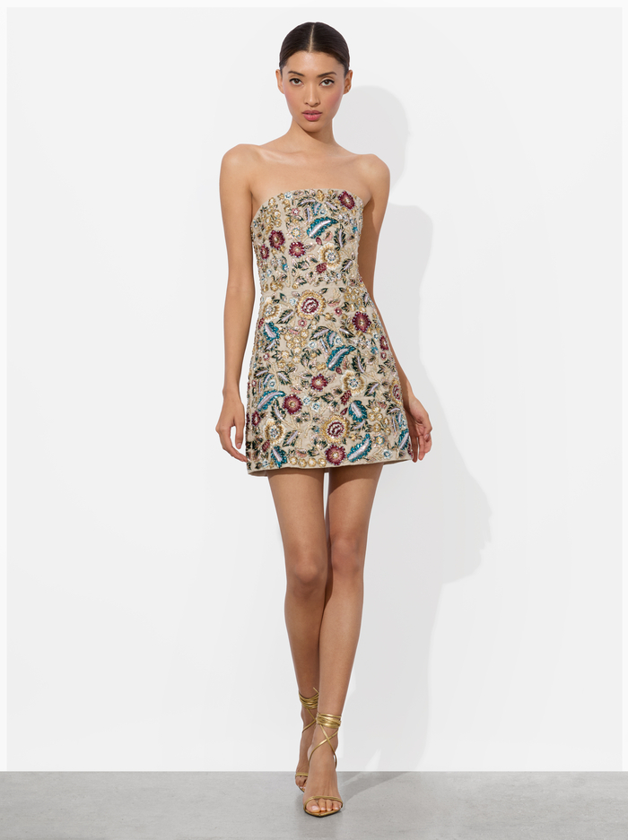 VELIA EMBELLISHED MINI GOWN - BISCOTTI/MULTI image 4 - Alice And Olivia