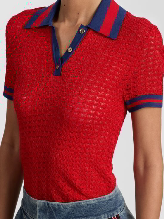 BRIGHT RUBY/INDIGO-MARTHA POINTELLE POLO