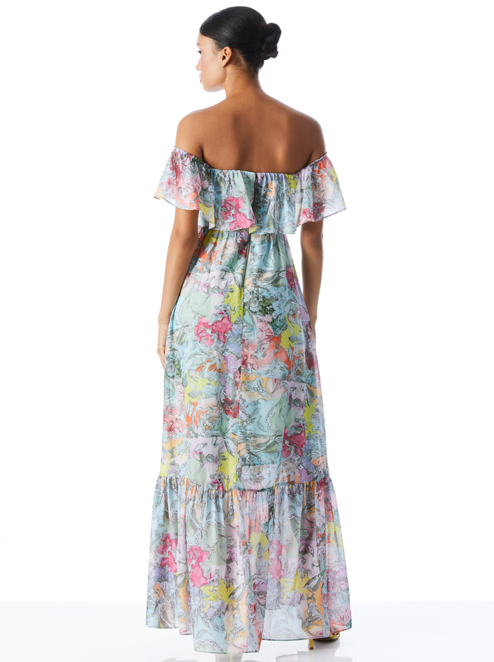 A+O X LOLA SCHNABEL TEMPIE RUFFLE OFF SHOULDER MAXI DRESS - LOLA
