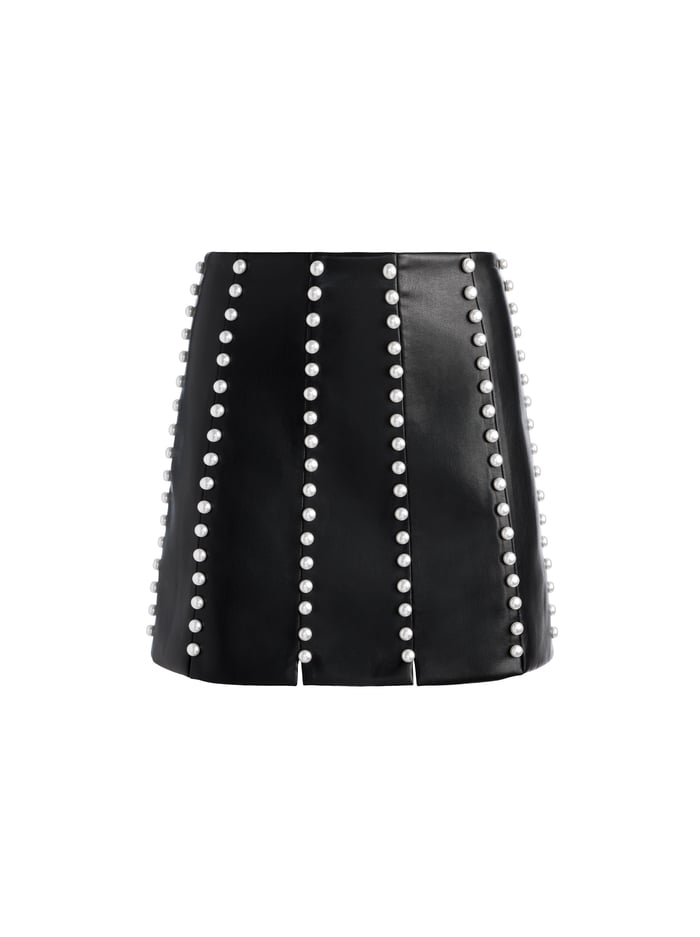 LECIA EMBELLISHED VEGAN LEATHER MINI SKIRT - BLACK image 5 - Alice And Olivia