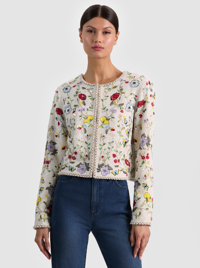 KIDMAN EMBELLISHED JACKET - TWISTING VINES OFF WHITE - ALICE + OLIVIA