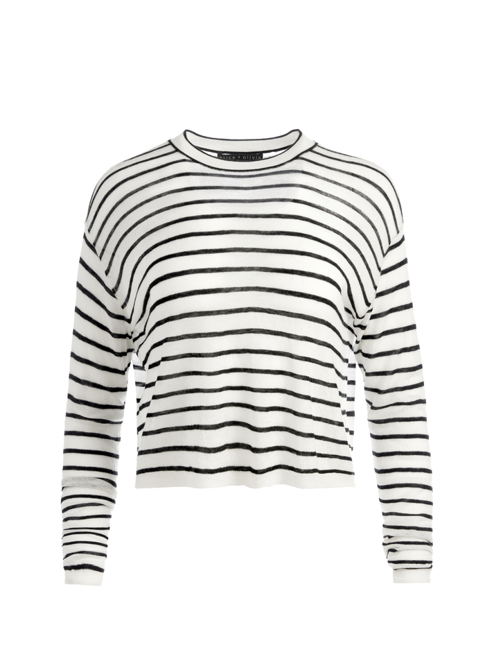 SHAROLYN KNIT CREW NECK TOP - ECRU/BLACK image 5 - Alice And Olivia