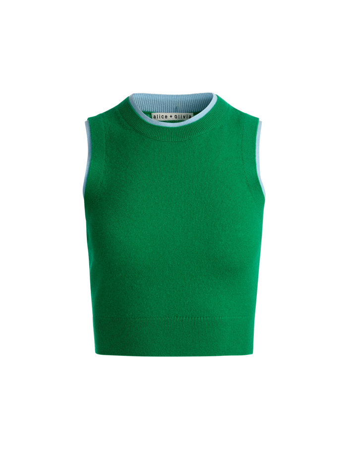 ARACELI TWO TONE CASHMERE TANK - GREEN APPLE/CAROLINA BLUE image 5 - ALICE + OLIVIA