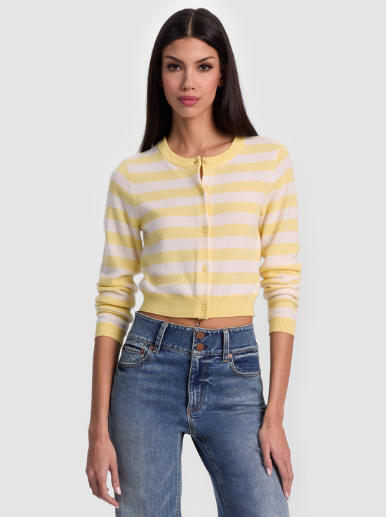 BUTTER/ECRU-DOLLIE STRIPED CASHMERE CARDIGAN