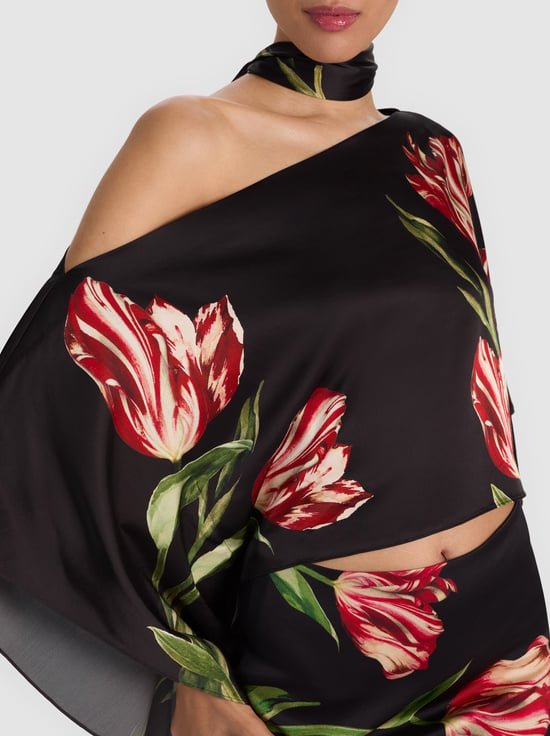 SOFT TULIP BLACK-RITA DRAPED TOP WITH SCARF