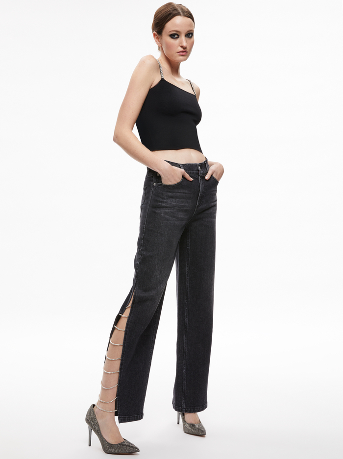 GAYLE EMBELLISHED SIDE JEAN - MAYA CHARCOAL BLACK image 2 - Alice And Olivia
