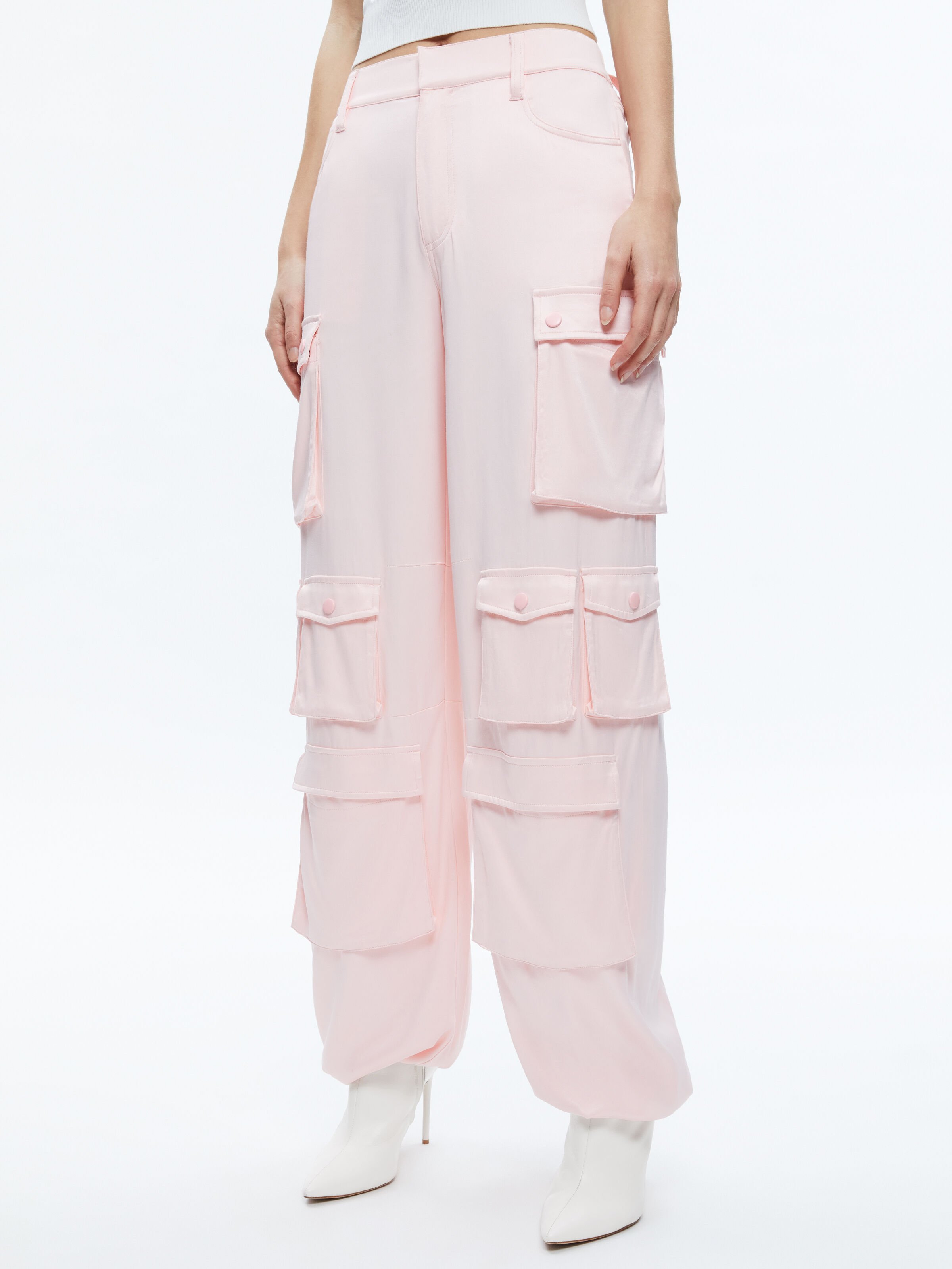 Olympia Mid Rise Baggy Cargo Pants In Pink Lace Alice Olivia