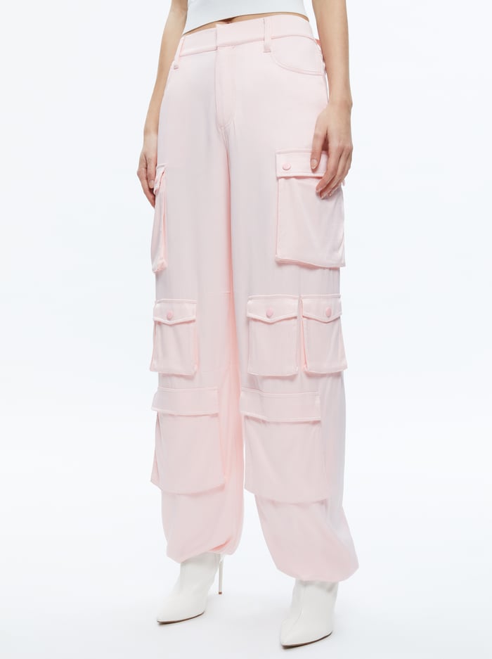 OLYMPIA MID RISE BAGGY CARGO PANTS - PINK LACE - Alice And Olivia