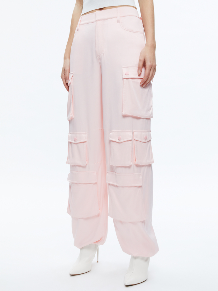 OLYMPIA MID RISE BAGGY CARGO PANTS - PINK LACE - Alice And Olivia