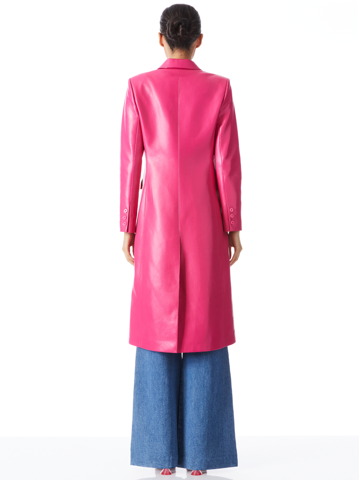 MACEY VEGAN LEATHER NOTCH COLLAR LONG BLAZER - WILD PINK image 1 - Alice And Olivia
