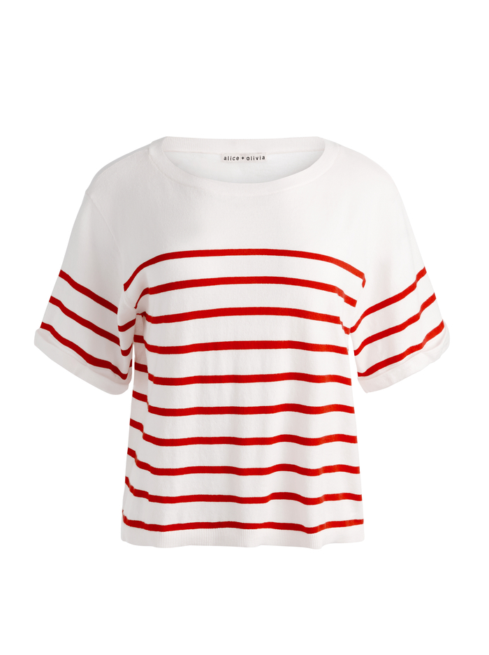 AMELIE STRIPED KNIT TEE - SOFT WHITE/CHILI PEPPER image 5 - ALICE + OLIVIA