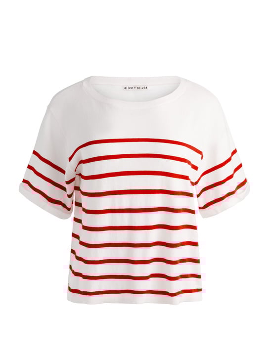SOFT WHITE/CHILI PEPPER-AMELIE STRIPED KNIT TEE