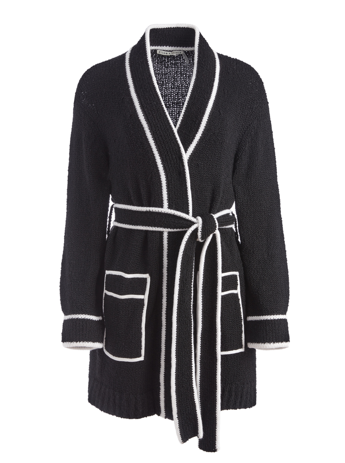 DORIA BELTED SWEATER ROBE - BLACK/WHITE image 5 - Alice And Olivia