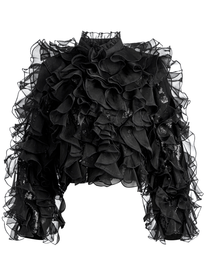 BRITTON RUFFLED CROPPED JACKET - BLACK image 5 - Alice And Olivia