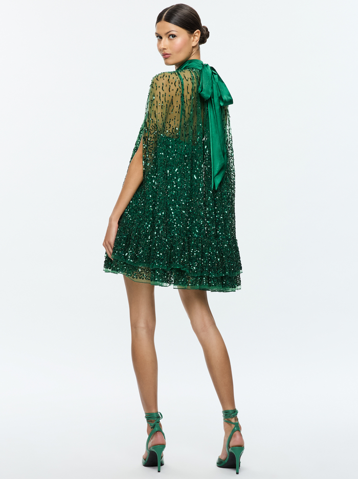 ZENON CAPE MINI DRESS - FOREST GREEN image 2 - Alice And Olivia