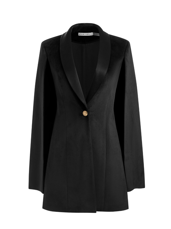 BLACK-ESTHER VELVET CAPE BLAZER