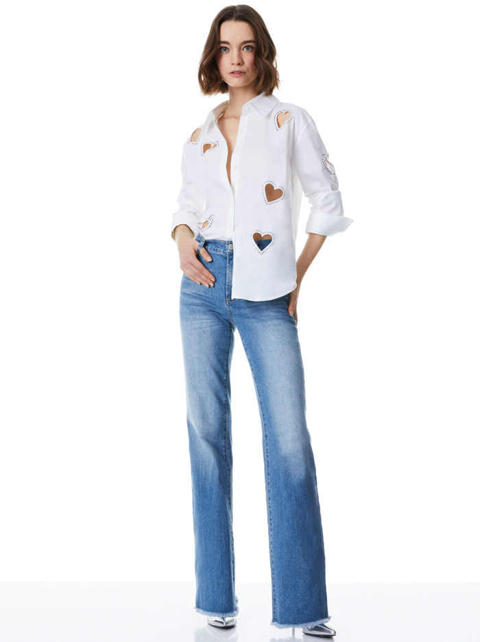 FINELY HEART EMBELLISHED BUTTON DOWN - ECRU image 2 - Alice And Olivia