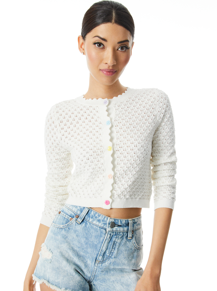 BRISA FITTED CROPPED CARDIGAN - SOFT WHITE - Alice And Olivia