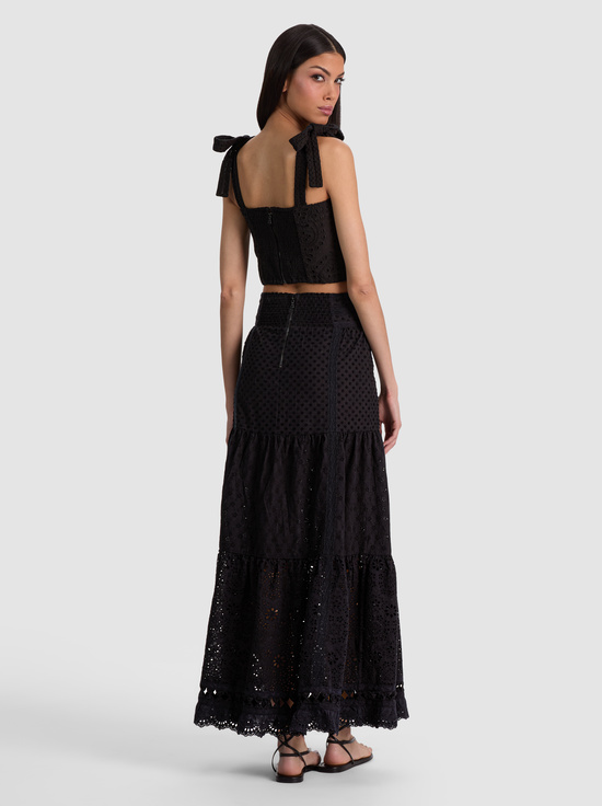 BLACK-LEONA EMBROIDERED MIDI SKIRT