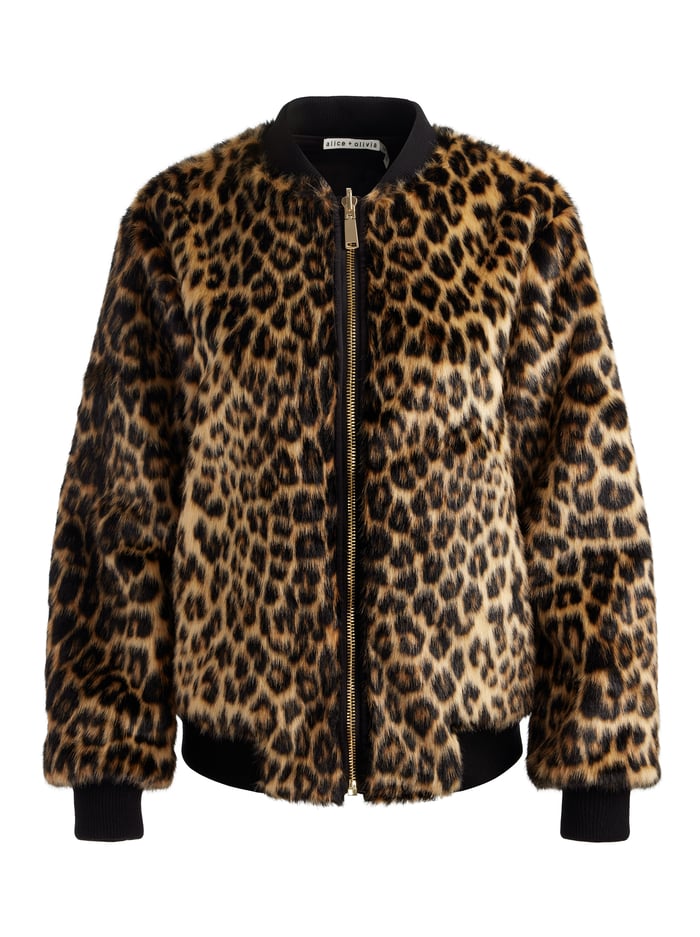 BECKY REVERSIBLE FAUX FUR BOMBER JACKET - CHEETAH/BLACK image 7 - Alice And Olivia