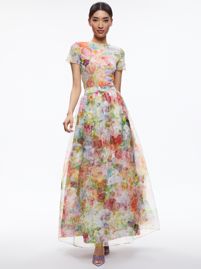 DELAINA SHORT SLEEVE LETTUCE TRIM CROP TOP - DAWN FLORAL image 2 - Alice And Olivia