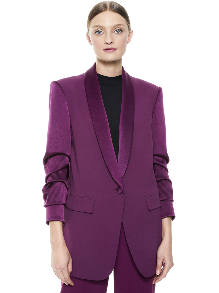 Ronnie Scrunched Sleeve Blazer In Boysenberry | Alice And Olivia