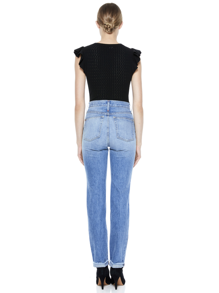 LAMARA RUFFLE SLEEVE CREW NECK TOP - BLACK image 2 - Alice And Olivia