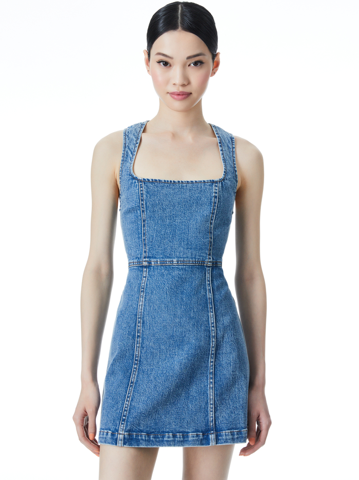 RAMSEY SQUARE NECK MINI DRESS - INDIGO NIGHTS image 2 - Alice And Olivia