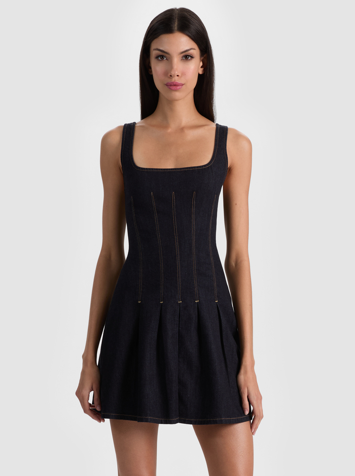 HOLLIS DENIM MINI DRESS - DARK RINSE image 3 - ALICE + OLIVIA