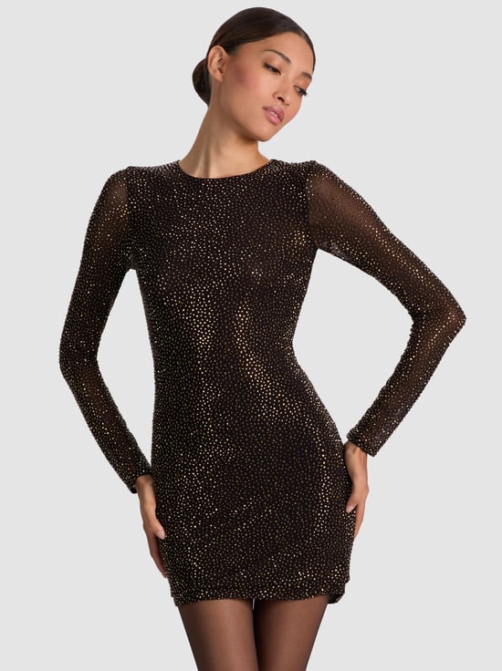 BLACK/DORADO-DELORA EMBELLISHED MINI DRESS